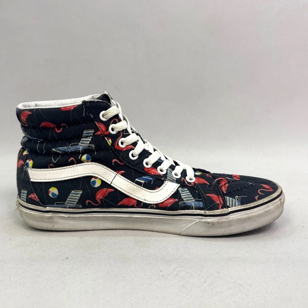 Vans Sk8-Hi Flamingo Beach Print High Top Sneakers Navy Mens 9.5 Womens 11